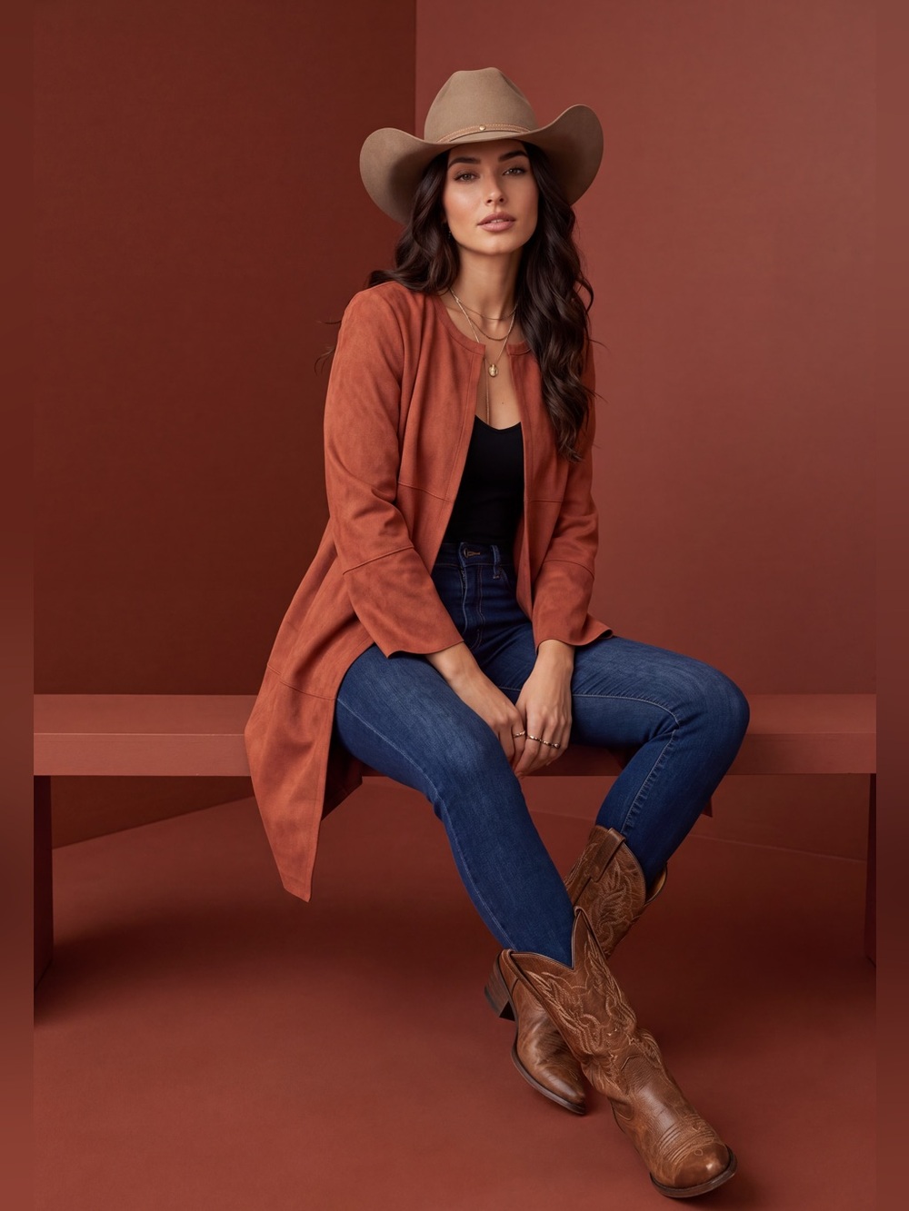 Chico's Faux Suede Rust Open-Front Topper jacket